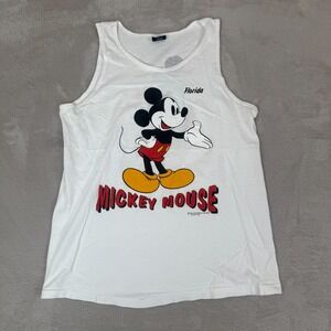 VTG 90s‎ Sherrys Disney Mickey Mouse Tank Top Mens L White Preowned Stain Flaws